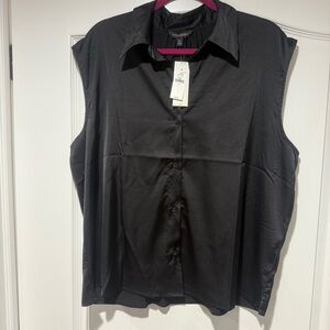 Banana Republic Black Silk Sleeveless Collar Button Blouse